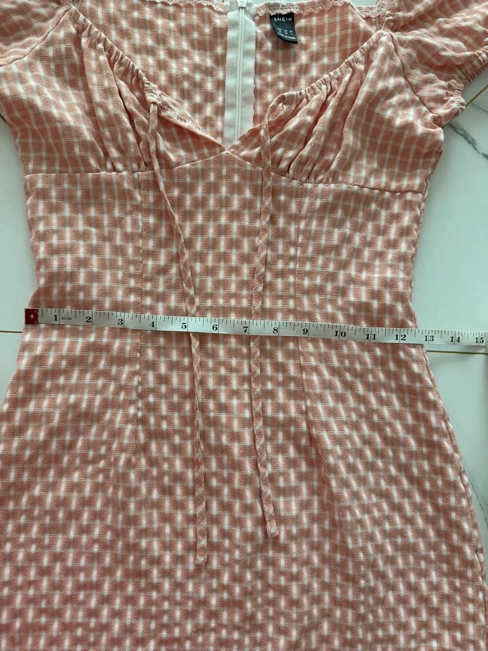 Pink Gingham Puff-Sleeve Mini Dress‎